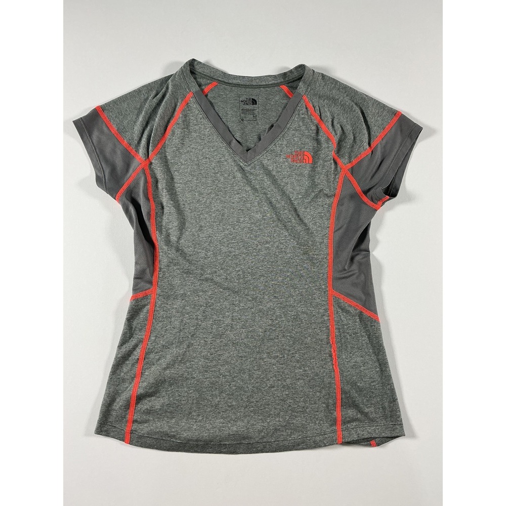 The North Face FlashDry V-Neck Athletic Tee Gray Orange Women's Size S
